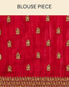 Mohey Women Fiesta Red Saree with Fern Embroidered Border