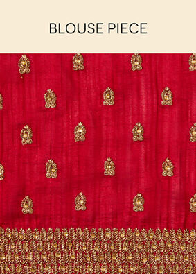 alt message - Mohey Women Fiesta Red Saree with Fern Embroidered Border image number 5