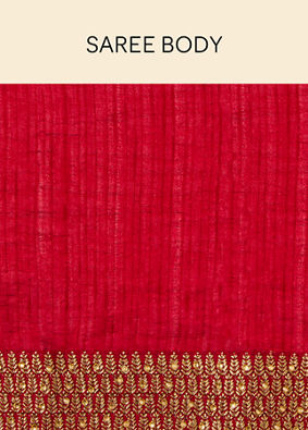 alt message - Mohey Women Fiesta Red Saree with Fern Embroidered Border image number 4