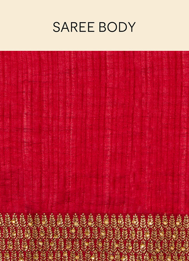 Mohey Women Fiesta Red Saree with Fern Embroidered Border