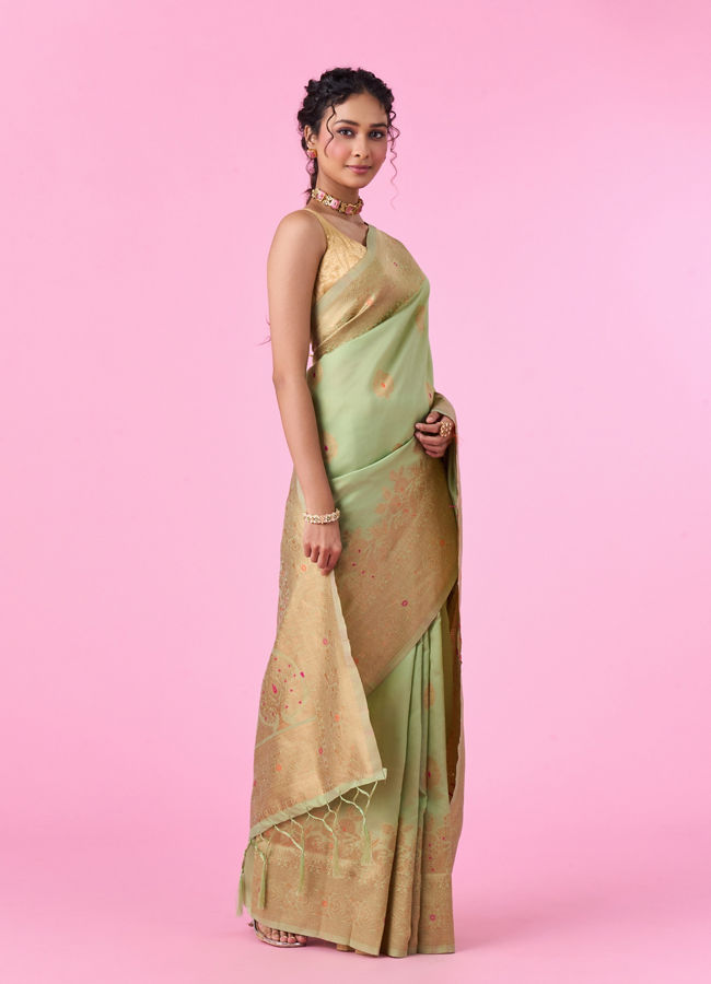 Mohey Women Pista Green Sparkle Saree