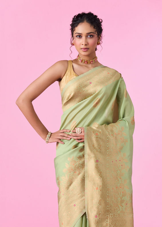 Mohey Women Pista Green Sparkle Saree