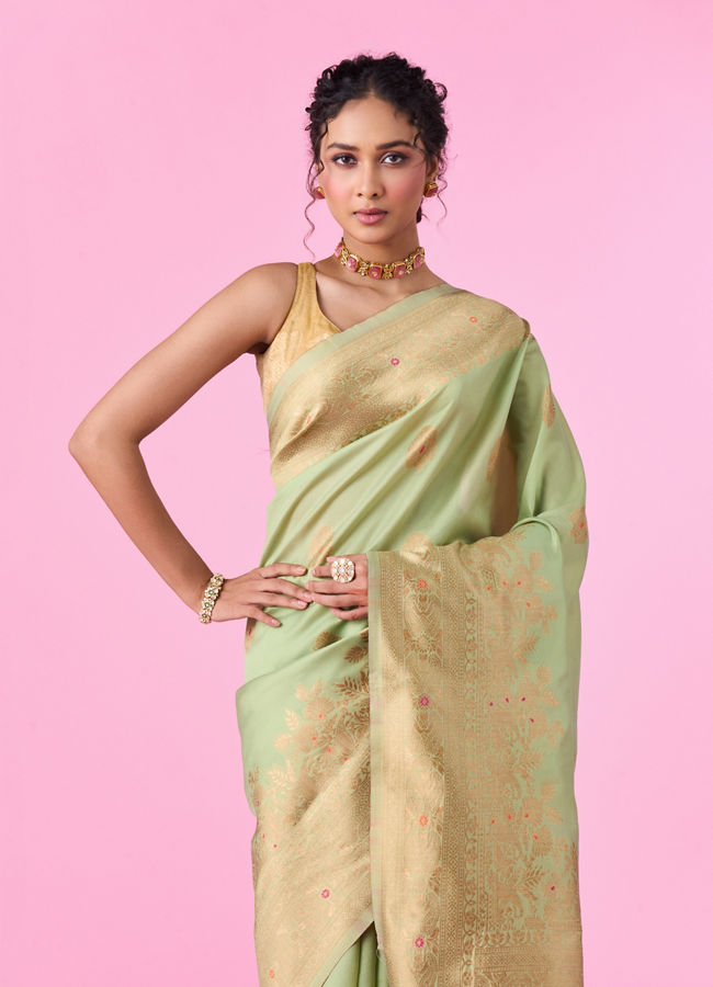 Mohey Women Pista Green Sparkle Saree