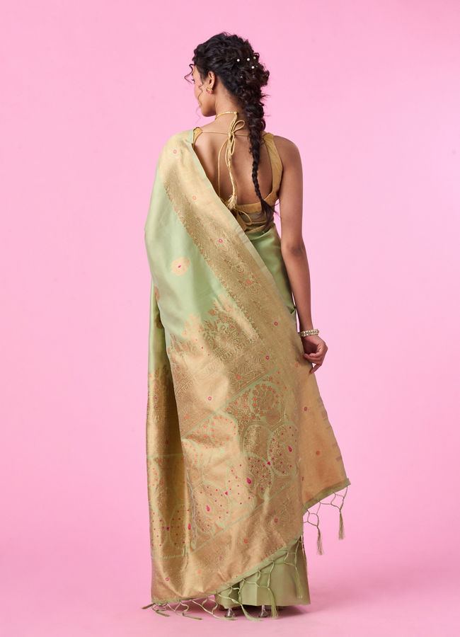 Mohey Women Pista Green Sparkle Saree