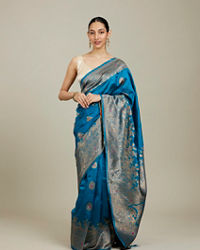 Mohey Women Teal Blue Patterned Saree