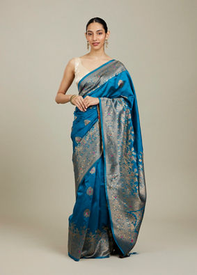 Mohey Women Teal Blue Patterned Saree image number 0