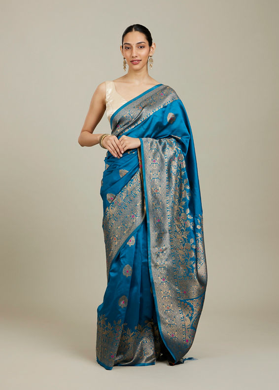 Mohey Women Teal Blue Patterned Saree