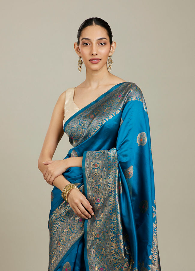 Mohey Women Teal Blue Patterned Saree image number 1