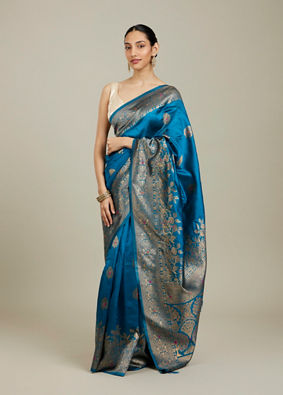 Mohey Women Teal Blue Patterned Saree image number 2