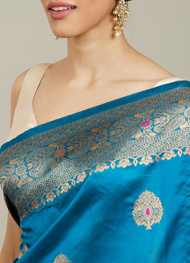 Mohey Women Teal Blue Patterned Saree image number 3