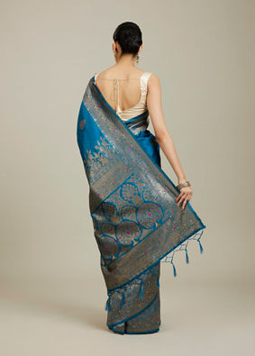 Mohey Women Teal Blue Patterned Saree image number 4