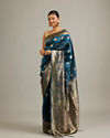 Mohey Women Teal Blue Buta Patterned Saree with Bel Buti Borders And Paisley Motifs