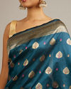 Mohey Women Teal Blue Buta Patterned Saree with Bel Buti Borders And Paisley Motifs