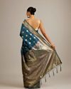 Mohey Women Teal Blue Buta Patterned Saree with Bel Buti Borders And Paisley Motifs