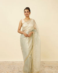 Mohey Women Green Lily Saree with Chevron Patterned Borders