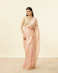 Mohey Women Coral Pink Cutdana Work Saree
