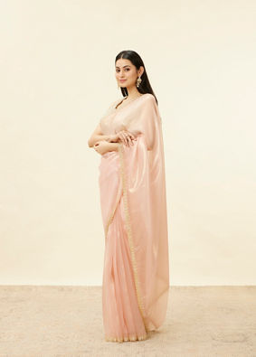 alt message - Mohey Women Coral Pink Cutdana Work Saree image number 3