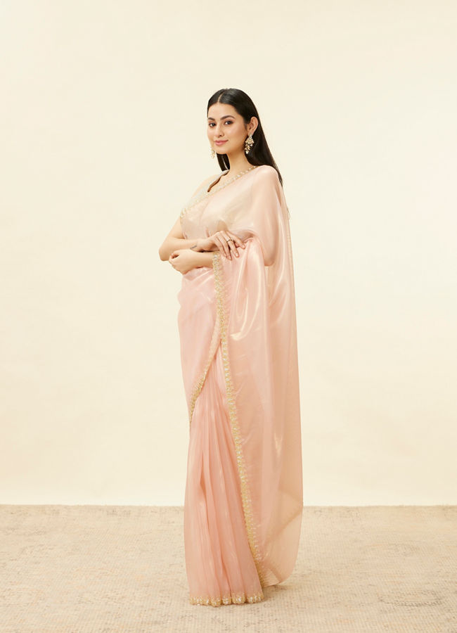Mohey Women Coral Pink Cutdana Work Saree