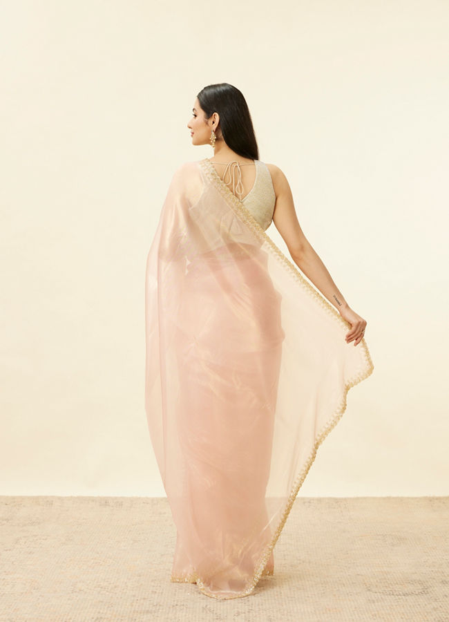 Mohey Women Coral Pink Cutdana Work Saree