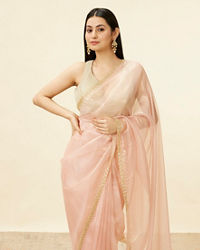 Mohey Women Coral Pink Cutdana Work Saree