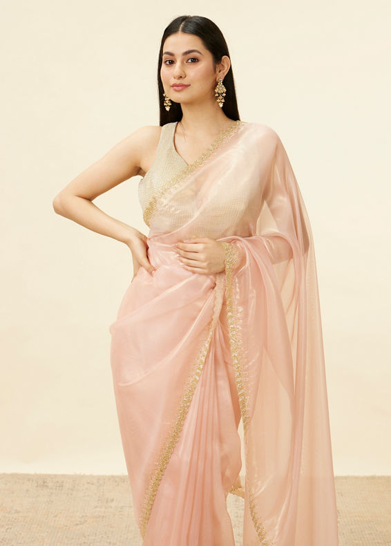 Mohey Women Coral Pink Cutdana Work Saree