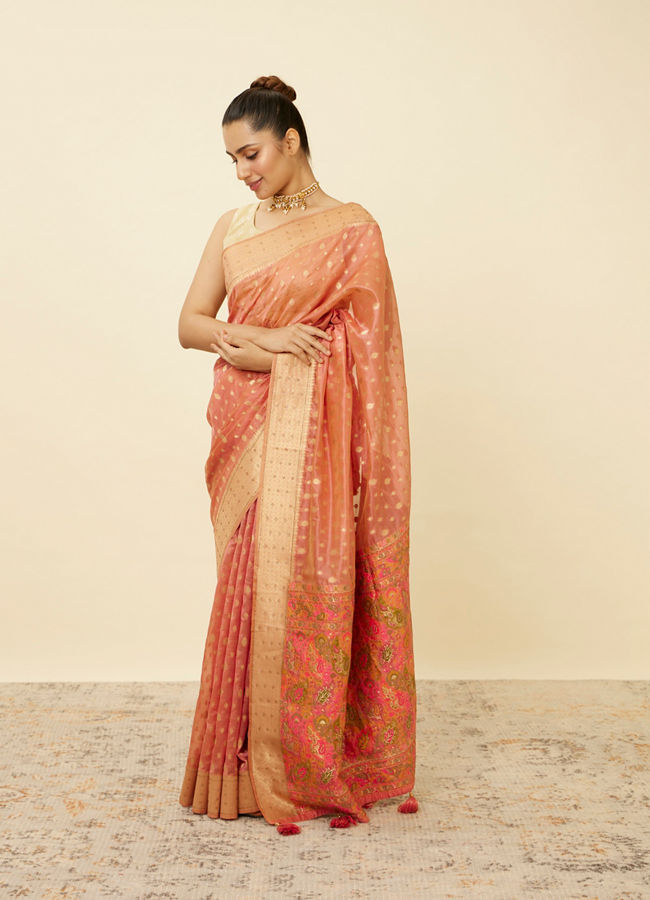 Mohey Women Shell Pink Chanderi Saree with Botanical Prints