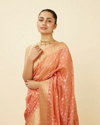 Mohey Women Shell Pink Chanderi Saree with Botanical Prints