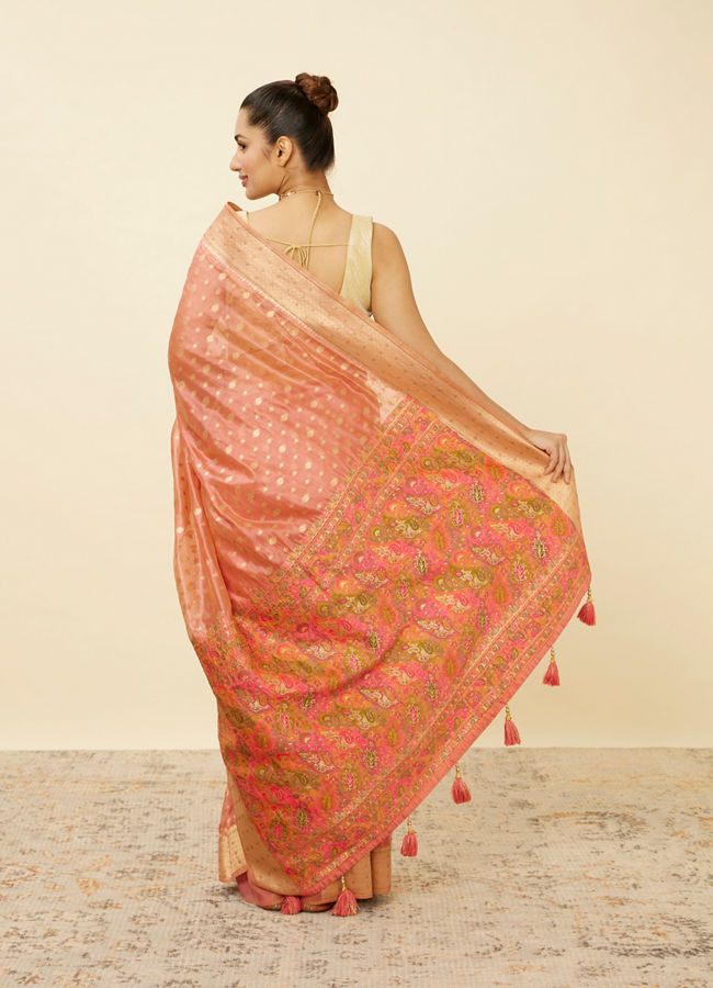 Mohey Women Shell Pink Chanderi Saree with Botanical Prints
