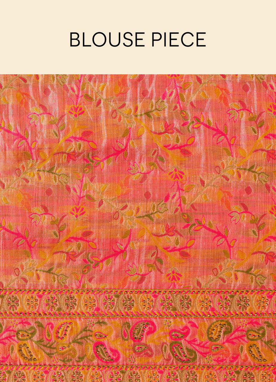 Mohey Women Shell Pink Chanderi Saree with Botanical Prints