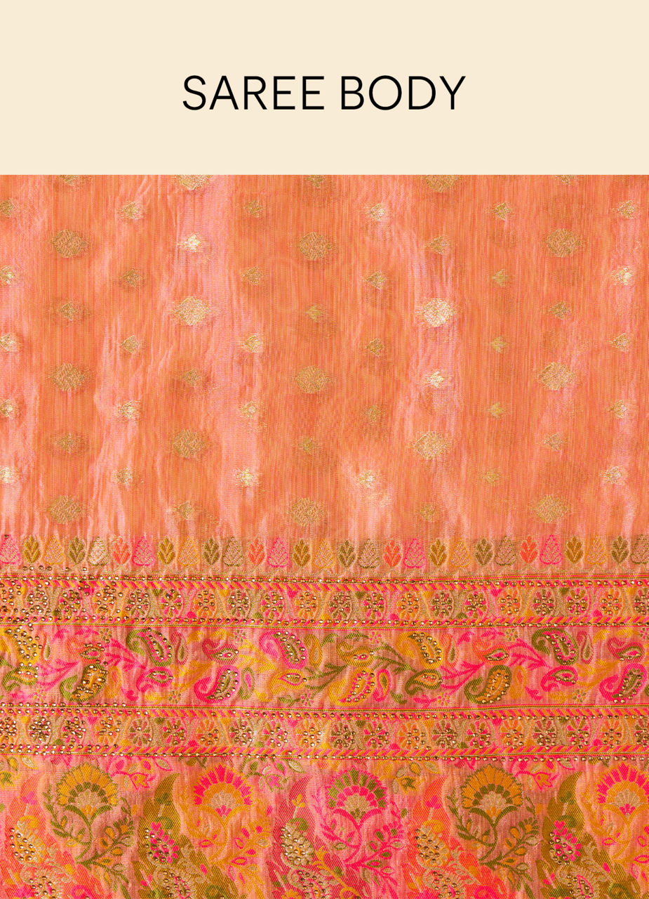 Mohey Women Shell Pink Chanderi Saree with Botanical Prints