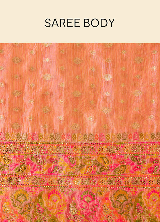Mohey Women Shell Pink Chanderi Saree with Botanical Prints