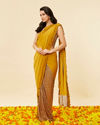 Mohey Women Mustard Yellow and Sage Green Pre Draped Saree with Sequin Work