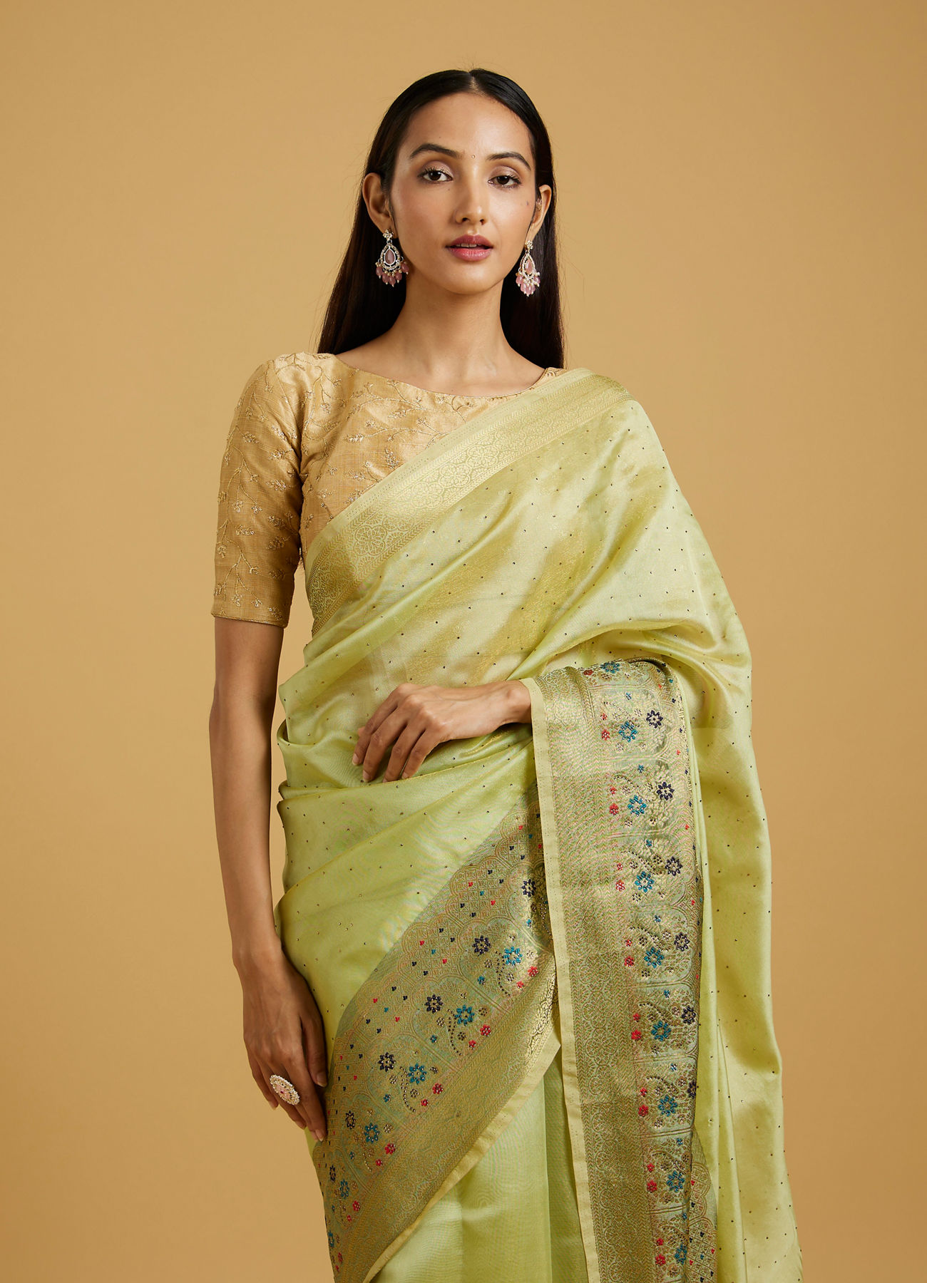 Mohey Women Emerald Glow Chanderi Saree