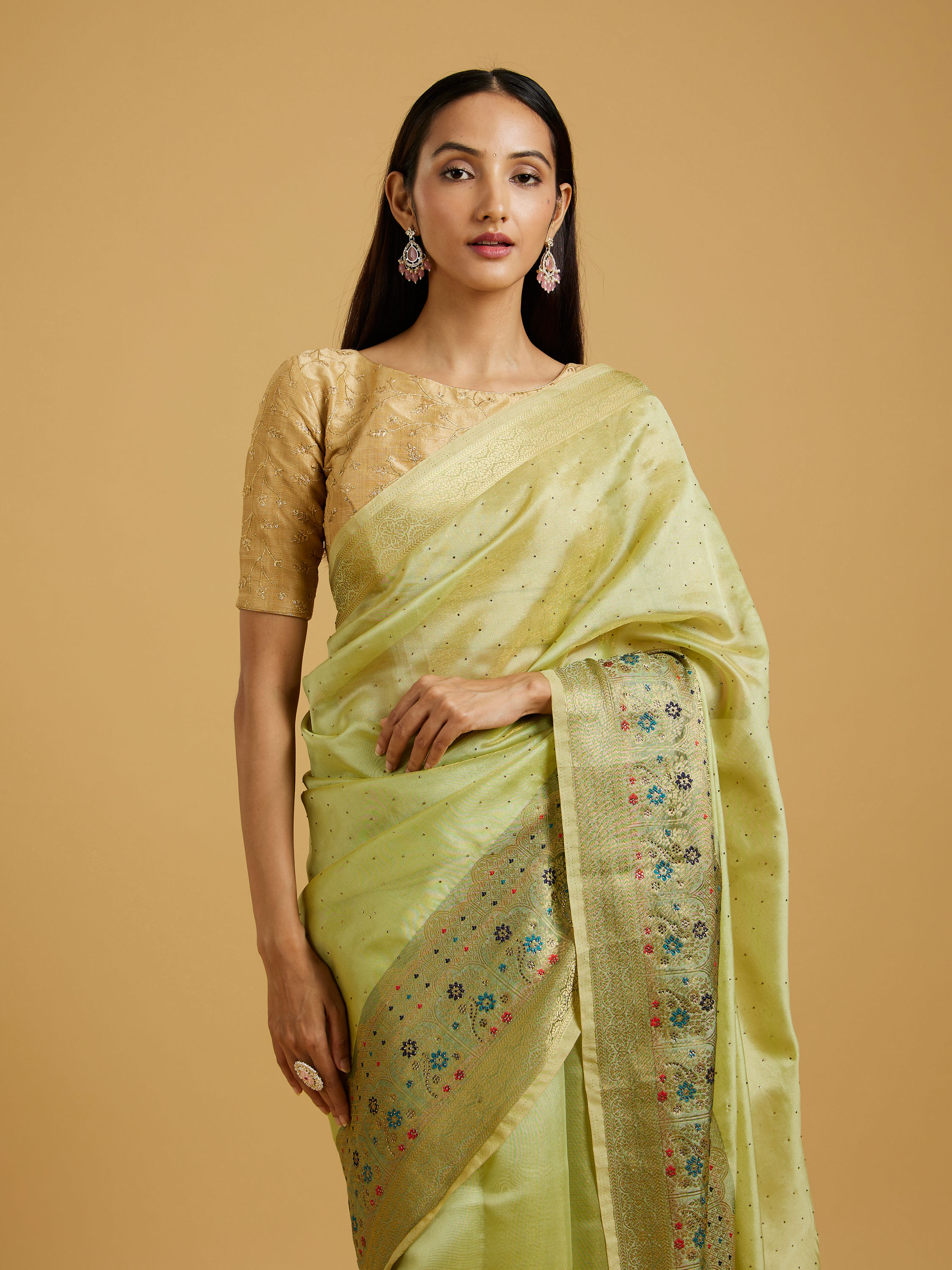 Mohey Women Emerald Glow Chanderi Saree