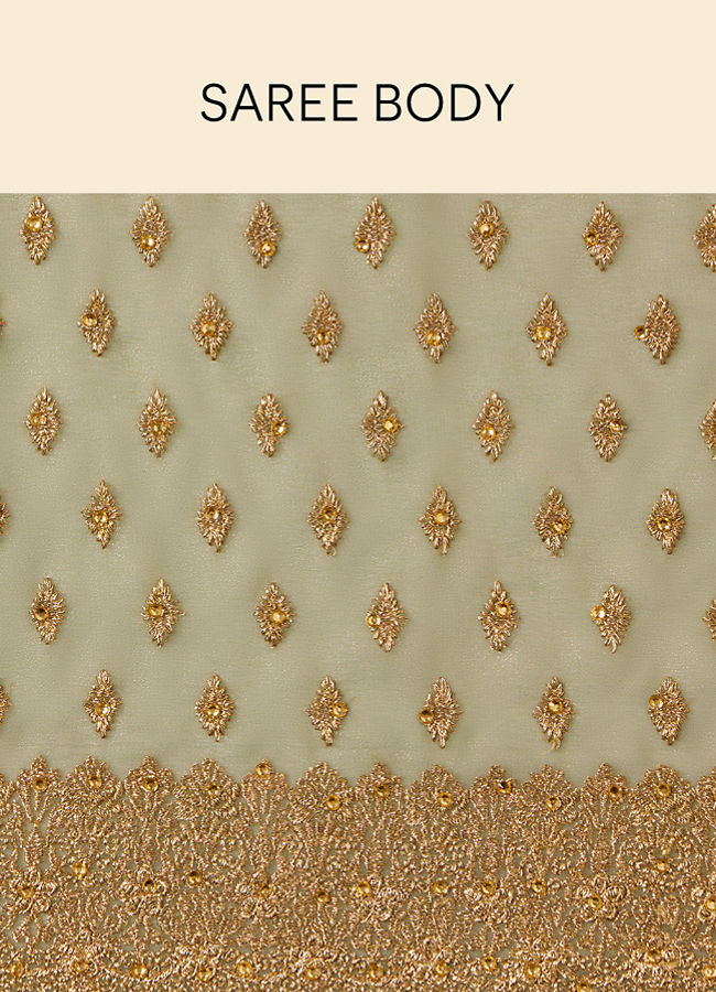 Mohey Women Pistachio Green Diamond Patterned Saree