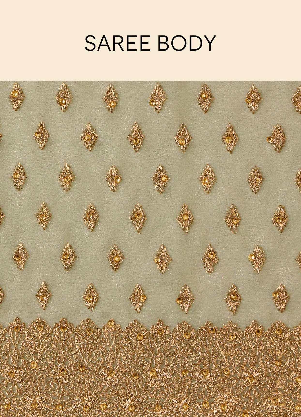 Mohey Women Pistachio Green Diamond Patterned Saree