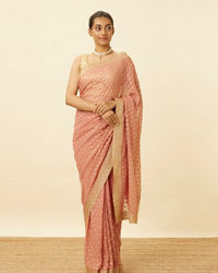 Mohey Women Flamingo Pink Diamond Patterned Saree