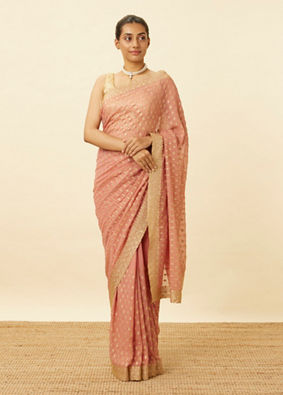 Mohey Women Flamingo Pink Diamond Patterned Saree image number 0