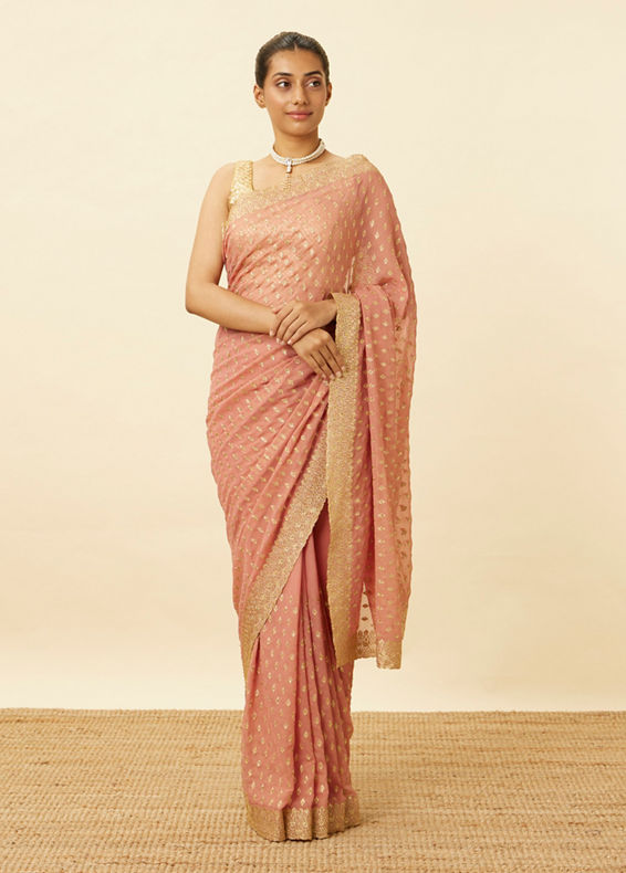 Mohey Women Flamingo Pink Diamond Patterned Saree