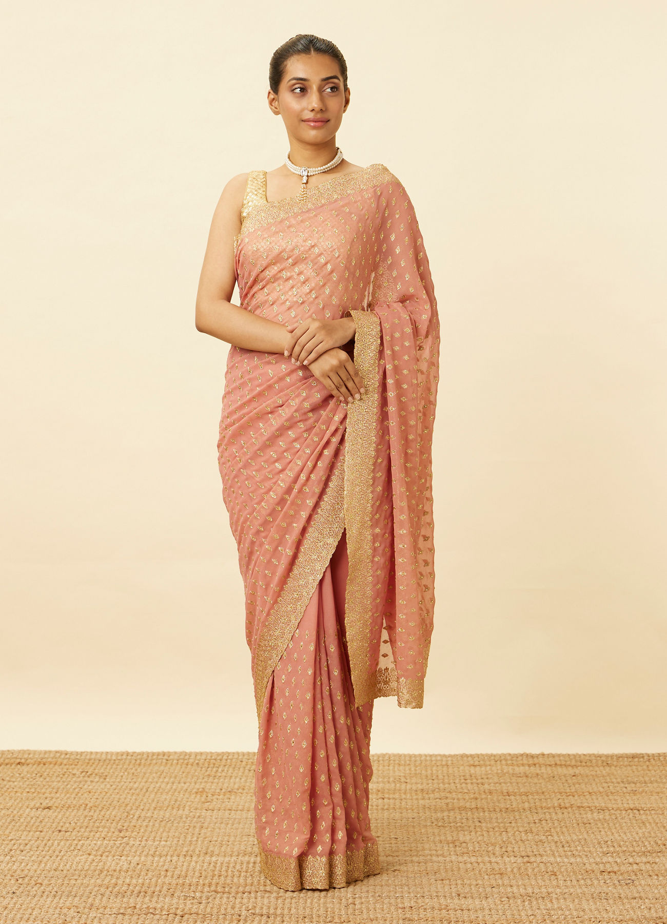 Mohey Women Flamingo Pink Diamond Patterned Saree