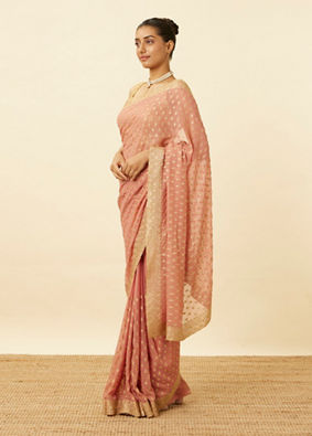 Mohey Women Flamingo Pink Diamond Patterned Saree image number 3