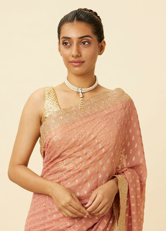 Mohey Women Flamingo Pink Diamond Patterned Saree