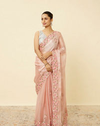 Mohey Women Rose Shadow Pink Floral Patterned Saree