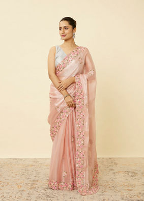 Mohey Women Rose Shadow Pink Floral Patterned Saree