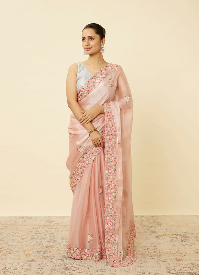 Mohey Women Rose Shadow Pink Floral Patterned Saree