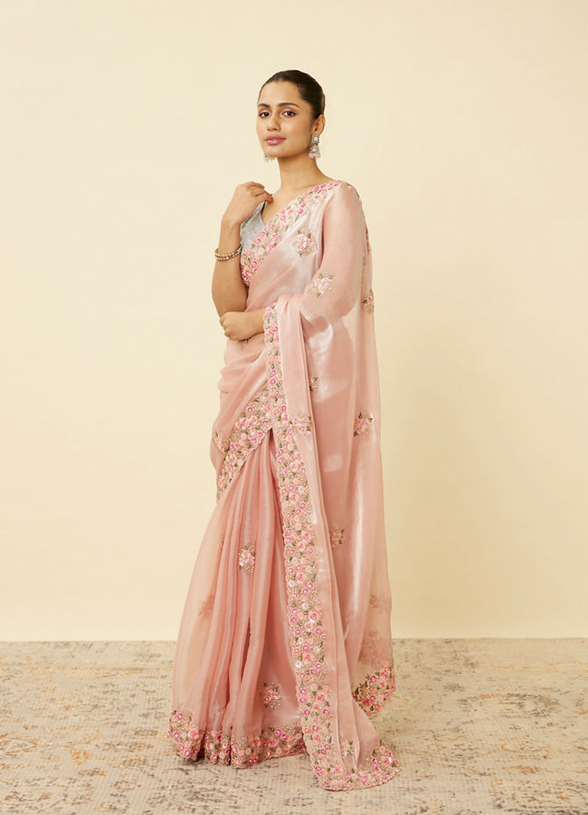 alt message - Mohey Women Rose Shadow Pink Floral Patterned Saree image number 3