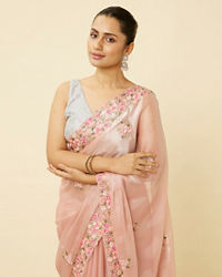 Mohey Women Rose Shadow Pink Floral Patterned Saree