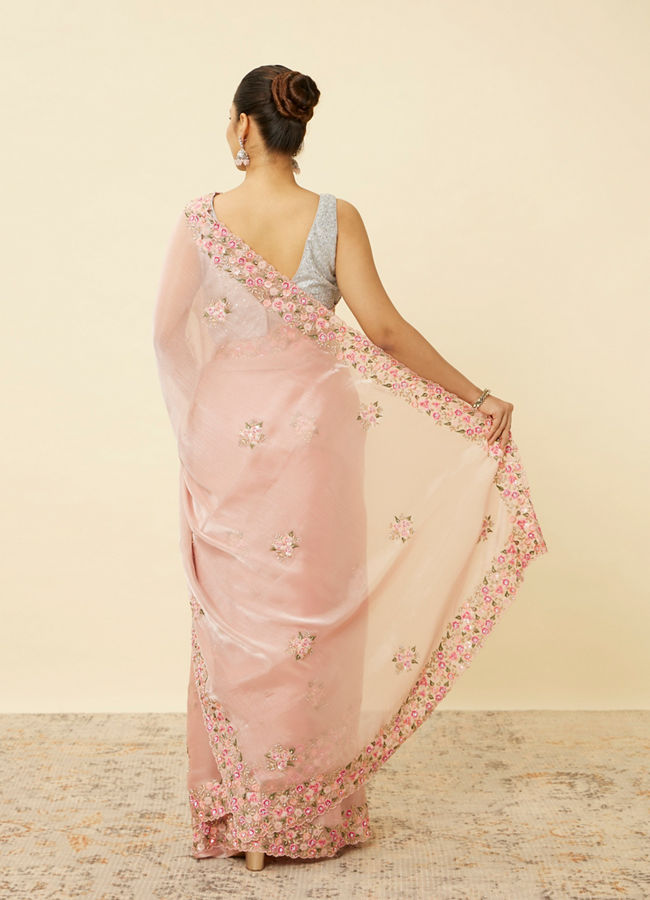 Mohey Women Rose Shadow Pink Floral Patterned Saree