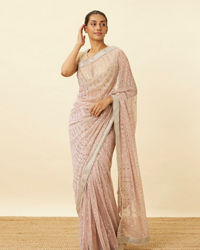 Mohey Women Lilac Saree with Mirror Work and Ornate Borders