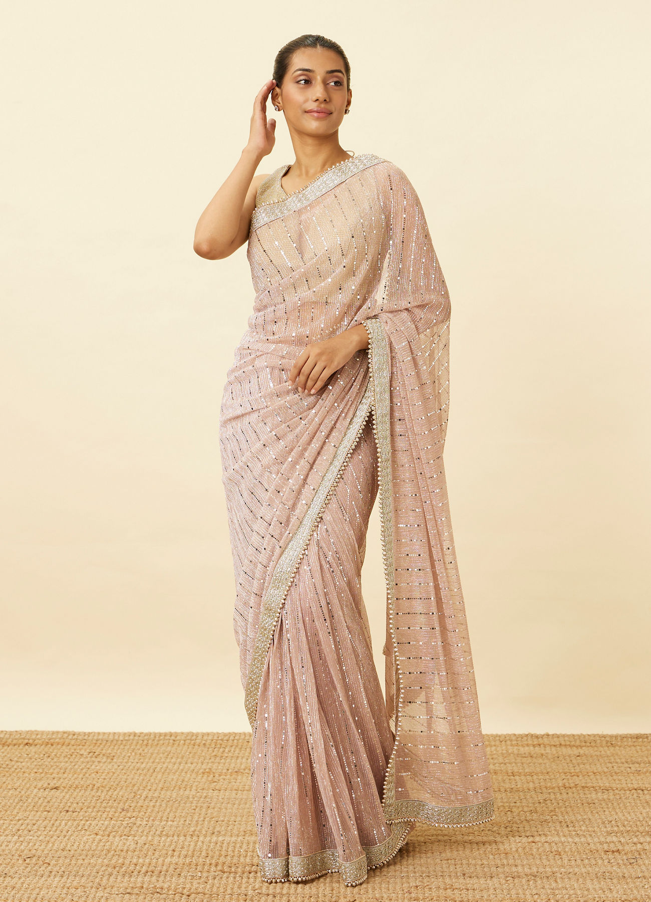 Mohey Women Lilac Saree with Mirror Work and Ornate Borders